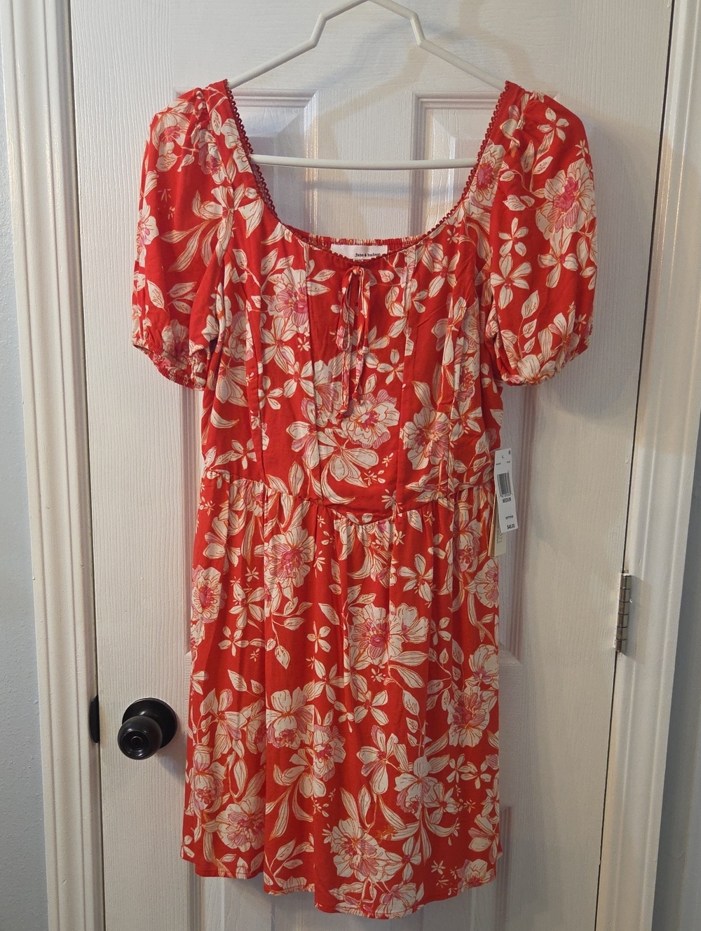 june & hudson Red Floral Tie-Front Tiered Dress